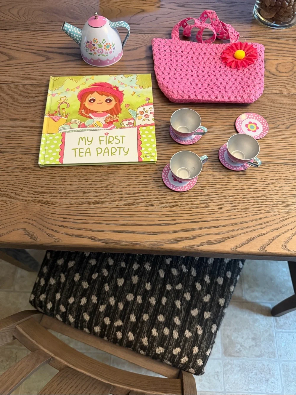 Kids Pink Crochet Handbag and Tea Set Playset - My First Tea Party